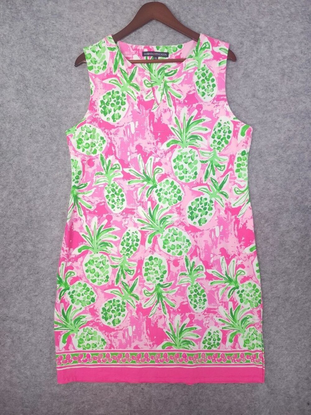 Barbara Erickson Womens Shift Dress XXL Pineapple Print Pink Green Preppy Resort